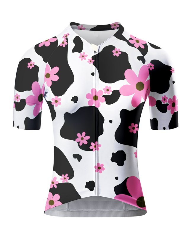 ROCKBROS Women's Retro Cow-Print Floral Pro Aero Cycling Jersey