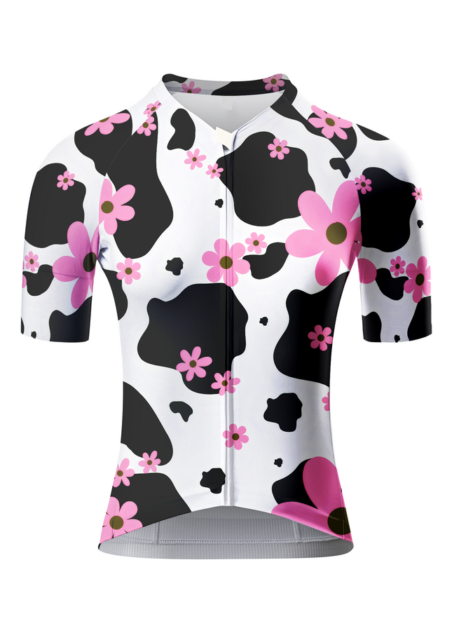 ROCKBROS Women's Retro Cow-Print Floral Pro Aero Cycling Jersey