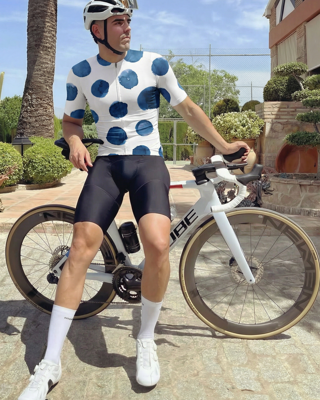 RockBros Men's "Indigo Ink" Artistic Polka-Dot Performance Cycling Jersey