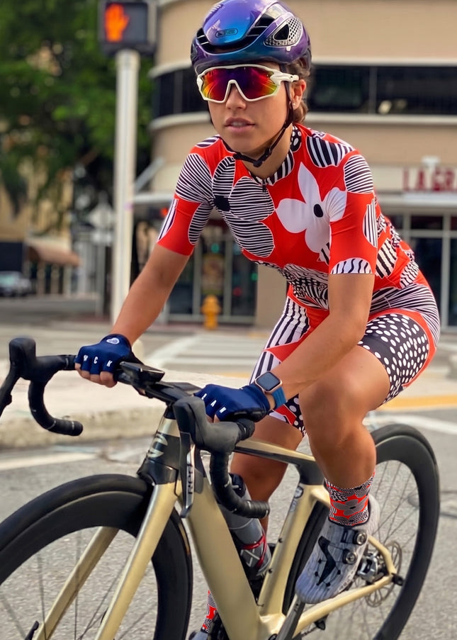 ROCKBROS Women's Pop Art Floral Striped Short Sleeve Cycling Jersey