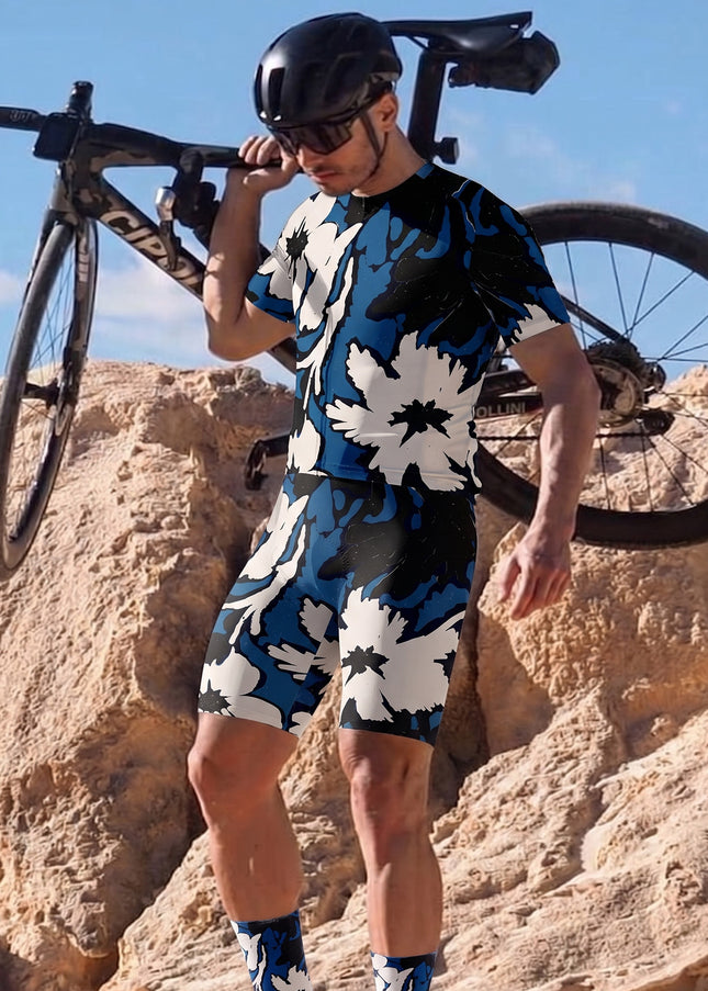 ROCKBROS Men's Bold Retro Floral Short Sleeve Cycling Jersey