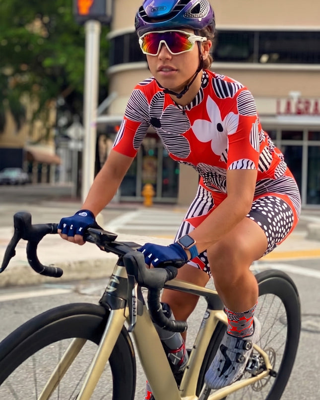 ROCKBROS Women's Pop Art Floral Striped Short Sleeve Cycling Set