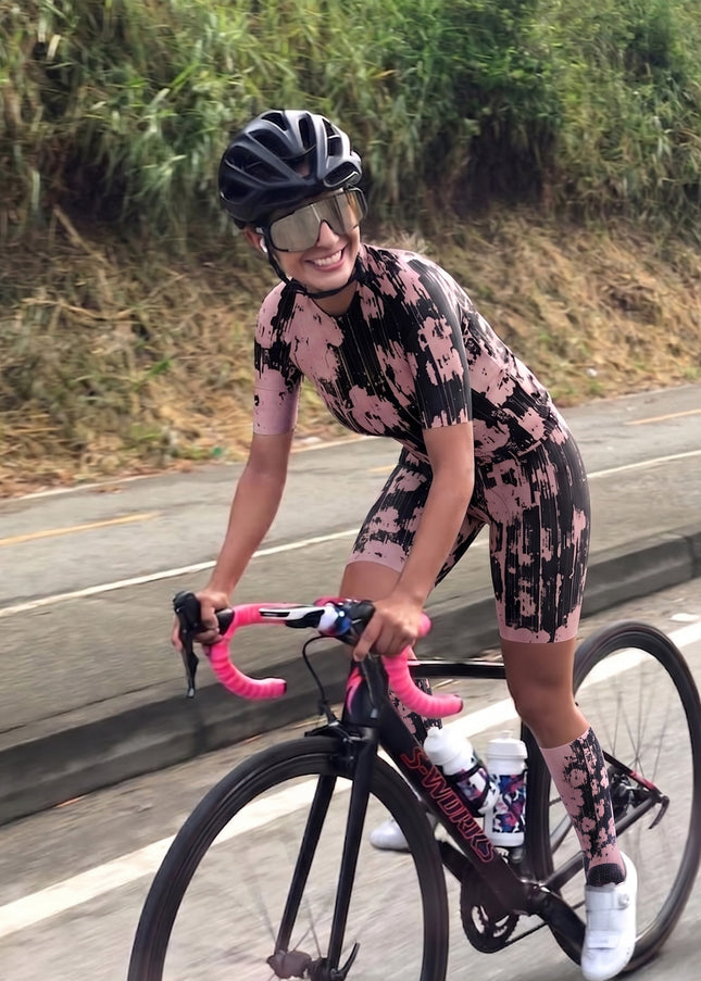 ROCKBROS Women's Pink Distressed Floral Cycling Jersey