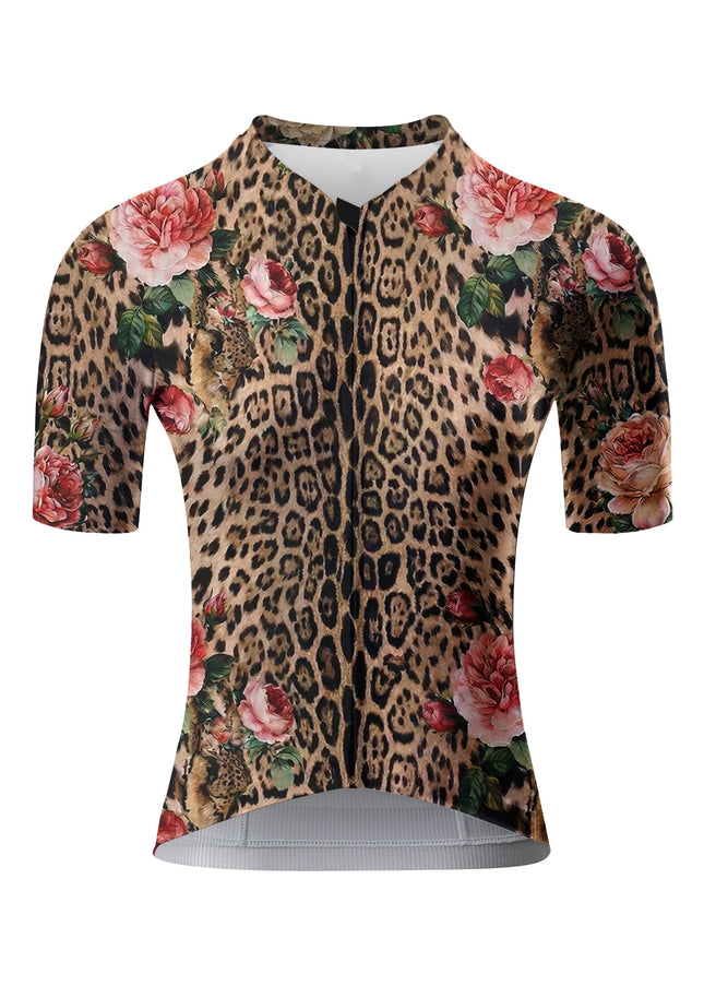 ROCKBROS Women's Leopard Print Rose Floral Short Sleeve Cycling Jersey