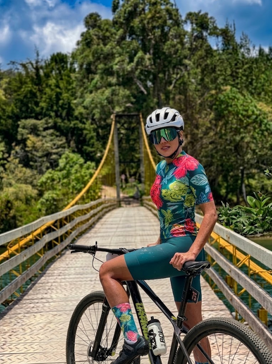 ROCKBROS Women's Dark Teal Marbleized Gold Foil Print Padded Compression Cycling Shorts