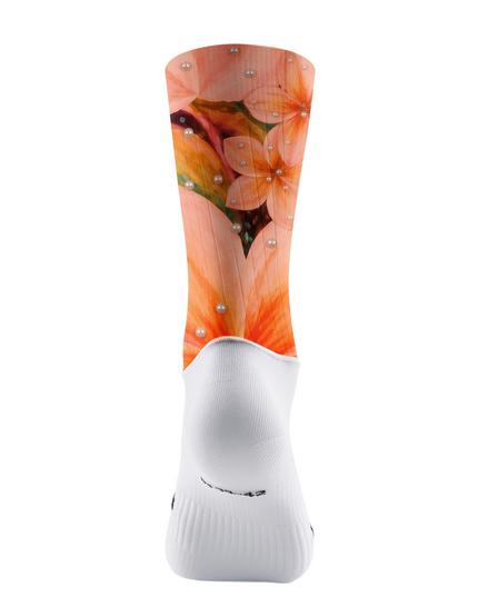 ROCKBROS Peach Floral Blossom High-Cuff Cycling Socks