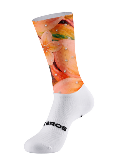 ROCKBROS Peach Floral Blossom High-Cuff Cycling Socks