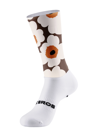 ROCKBROS Retro Brown Base Cream Poppy Floral Cycling Socks