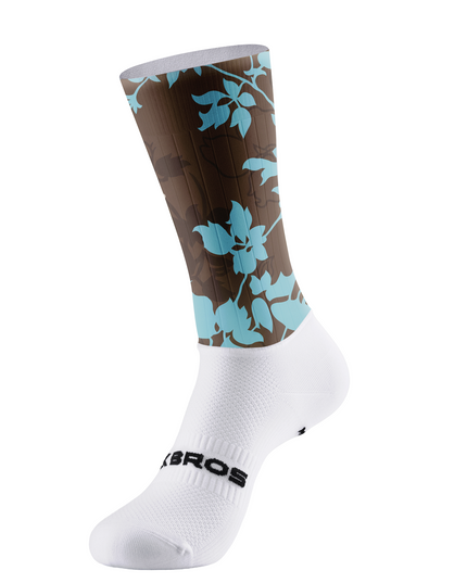 ROCKBROS Coffee Brown Cyan Vine Leaf Mid-Calf Cycling Socks
