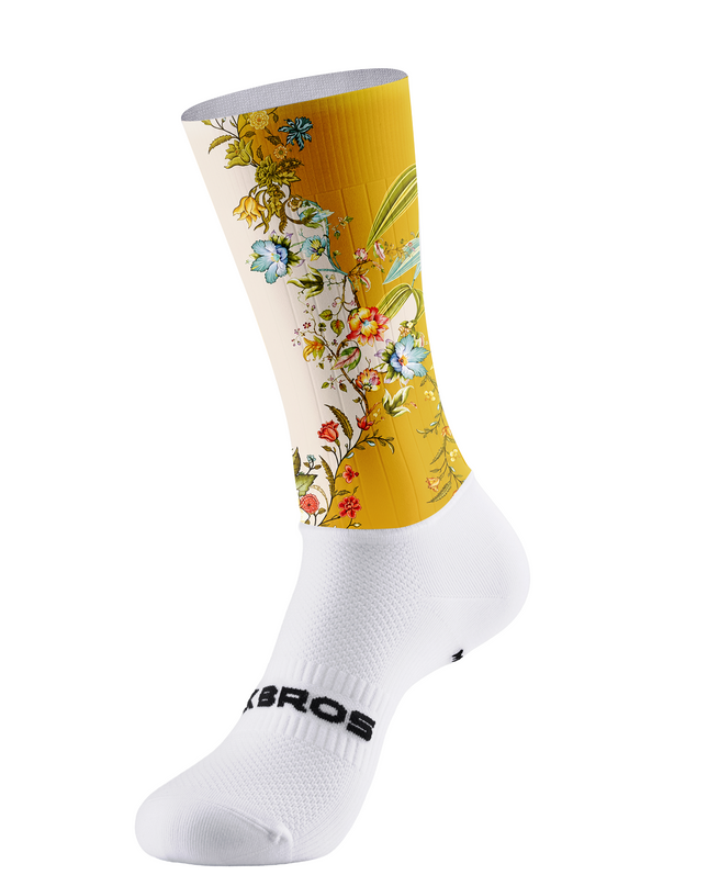ROCKBROS Split Cream Mustard Vintage Multicolor Wildflower Mid-Calf Cycling Socks