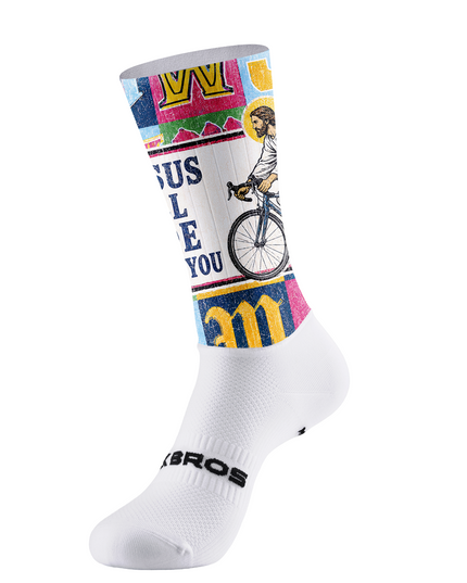 ROCKBROS Vintage WWJD Jesus Cycling Graphic Mid-Calf Cycling Socks