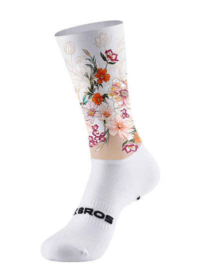 ROCKBROS White Beige Split Watercolor Multicolor Floral Mid-Calf Cycling Socks