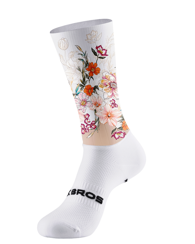 ROCKBROS White Beige Split Watercolor Multicolor Floral Mid-Calf Cycling Socks