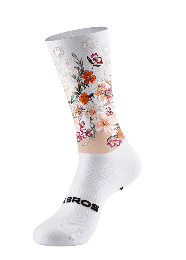 ROCKBROS White Beige Split Watercolor Multicolor Floral Mid-Calf Cycling Socks