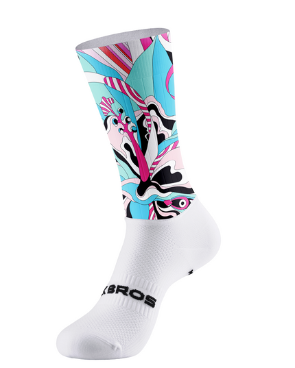ROCKBROS Cyan Pink Abstract Tropical Graffiti Mid-Calf Cycling Socks