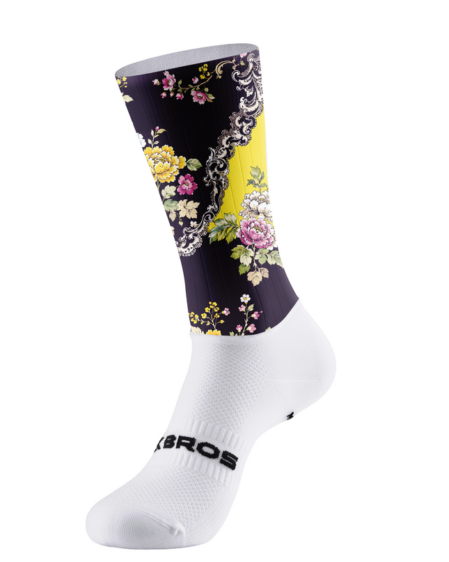 ROCKBROS Vintage Peony Floral Spliced Mid-Calf Cycling Socks