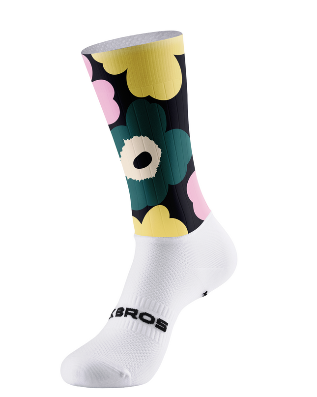 ROCKBROS Black Base Yellow Pink Green Poppy Floral Cycling Socks