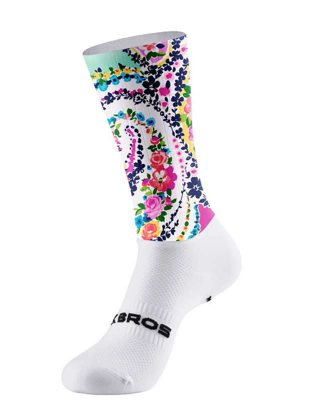 ROCKBROS White Base Multicolor Vintage Rose Floral Mid-Calf Cycling Socks