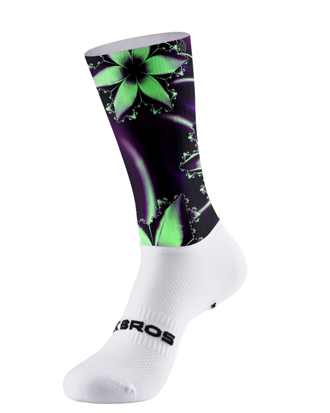 ROCKBROS Purple Background Neon Green Fractal Floral Mid-Calf Cycling Socks