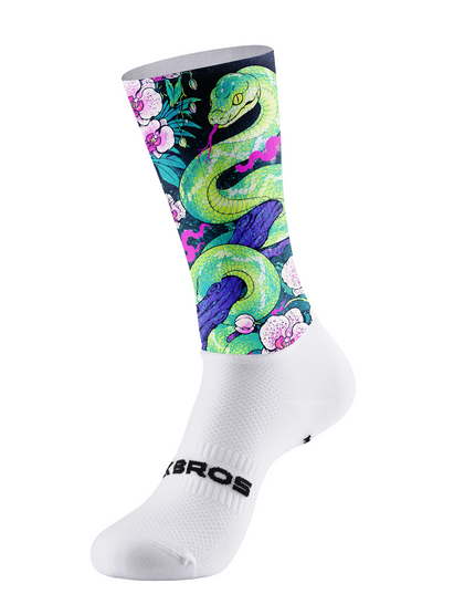 ROCKBROS Tattoo Style Neon Green Snake Orchid Mid-Calf Cycling Socks