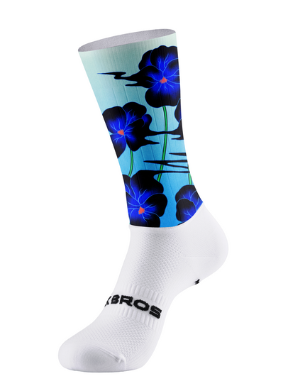 ROCKBROS Oriental Ink Blue Floral Gradient Mid-Calf Cycling Socks