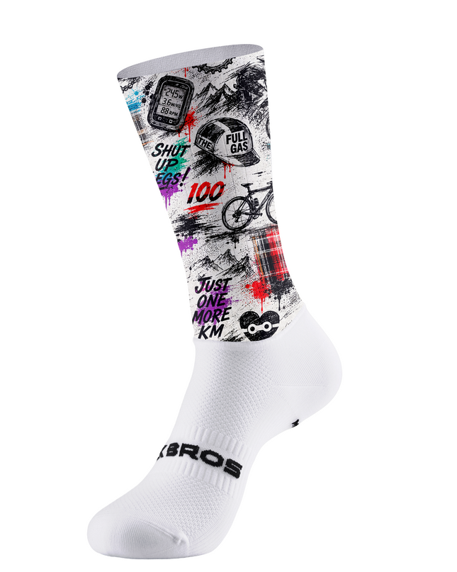 ROCKBROS White Multicolor Ink Splash Graffiti Bike Mid-Calf Cycling Socks