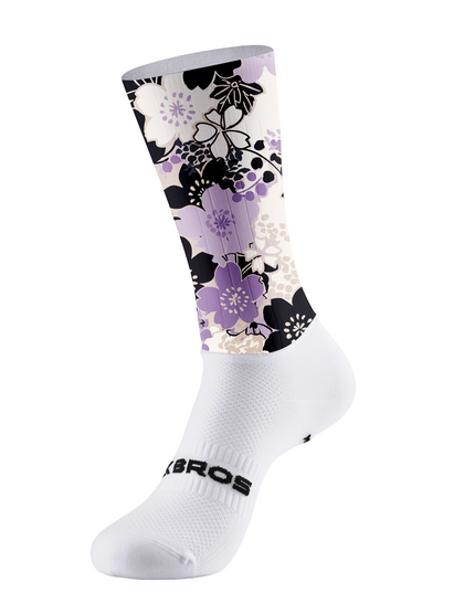 ROCKBROS Off White Black Lavender Sakura Floral Mid-Calf Cycling Socks