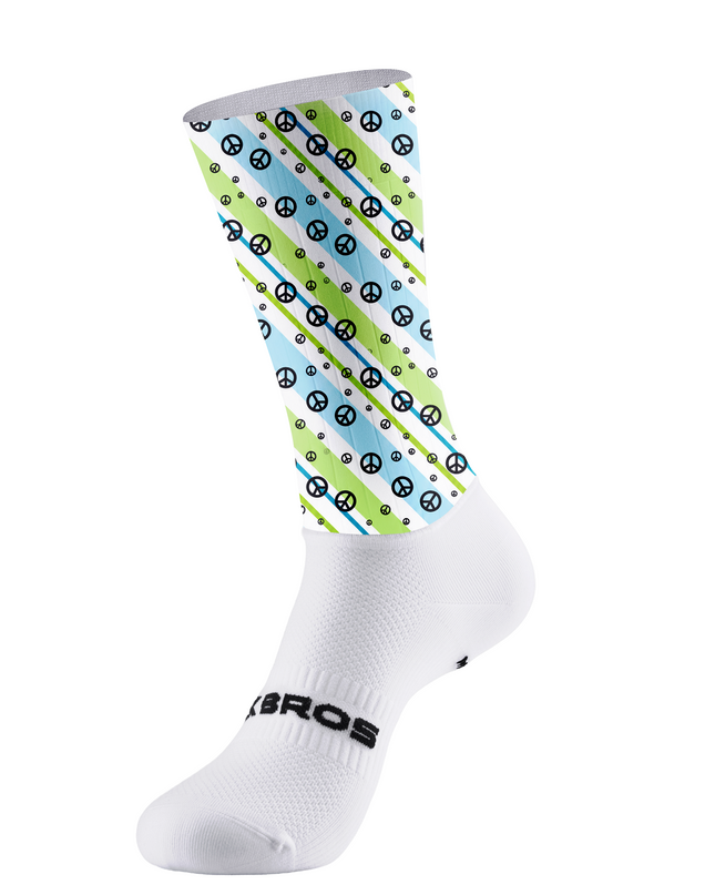 ROCKBROS Fresh Blue Green Stripe Peace Sign Cycling Socks