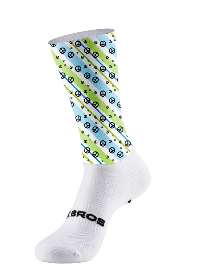 ROCKBROS Fresh Blue Green Stripe Peace Sign Cycling Socks