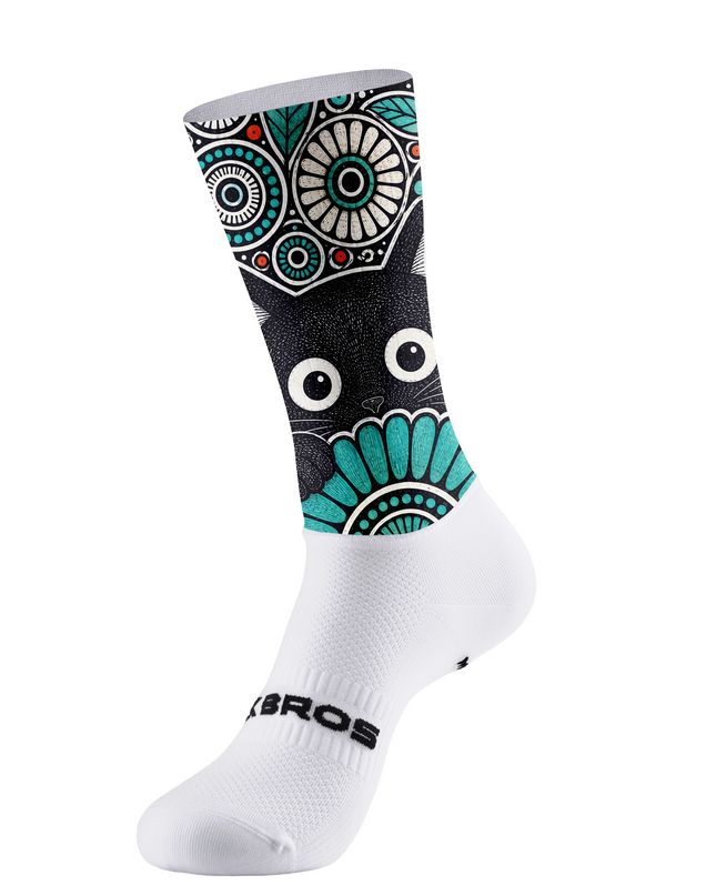 ROCKBROS Teal Floral Cat Graphic Cycling Socks