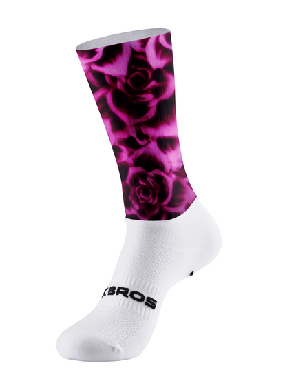 ROCKBROS Blurred Magenta Large Rose All Over Print Mid-Calf Cycling Socks