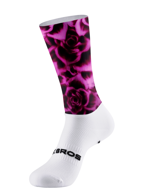 ROCKBROS Blurred Magenta Large Rose All Over Print Mid-Calf Cycling Socks