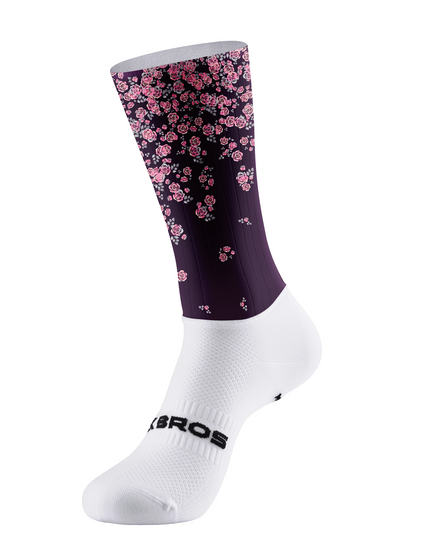 ROCKBROS Dark Plum Scattered Pink Mini Rose Mid-Calf Cycling Socks