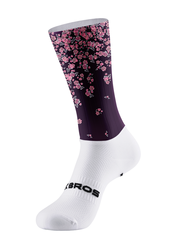 ROCKBROS Dark Plum Scattered Pink Mini Rose Mid-Calf Cycling Socks
