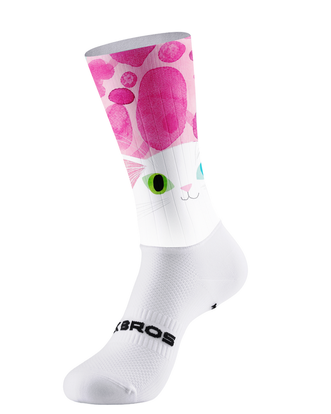 ROCKBROS Cute Heterochromatic Cat Pink Watercolor Spot Mid-Calf Cycling Socks