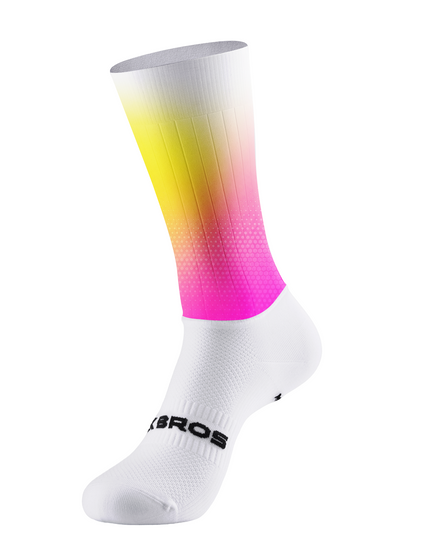 ROCKBROS Yellow Pink Gradient Dot Mid-Calf Cycling Socks