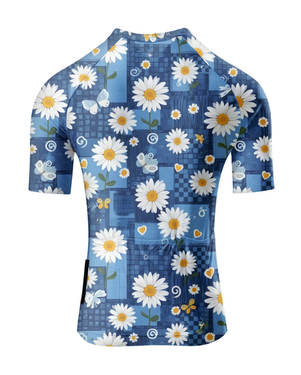 ROCKBROS Women's Blue Denim Daisy Butterfly Pro Aero Cycling Jersey