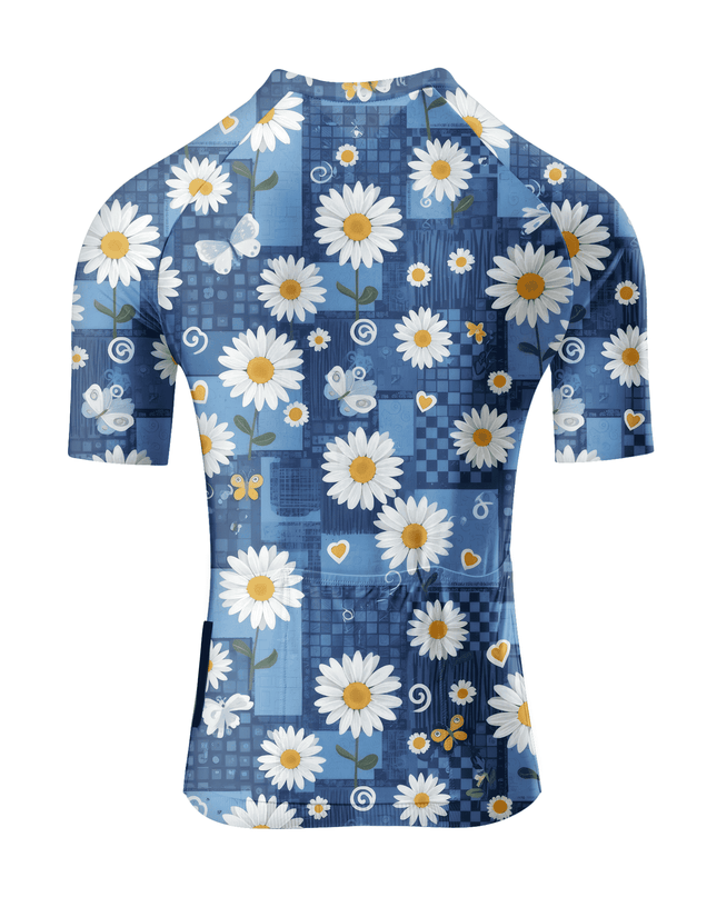 ROCKBROS Women's Blue Denim Daisy Butterfly Pro Aero Cycling Jersey