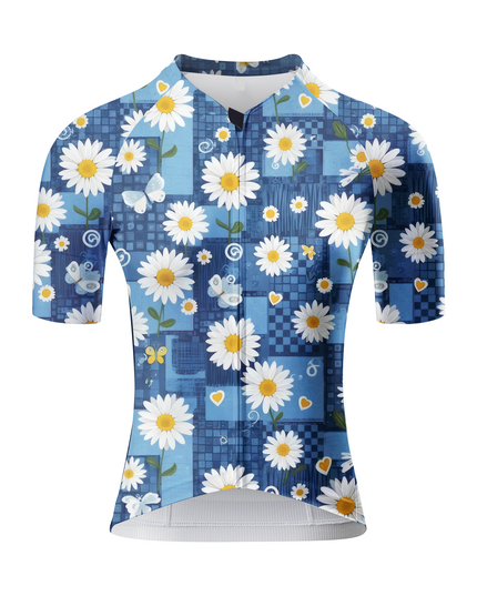ROCKBROS Women's Blue Denim Daisy Butterfly Pro Aero Cycling Jersey