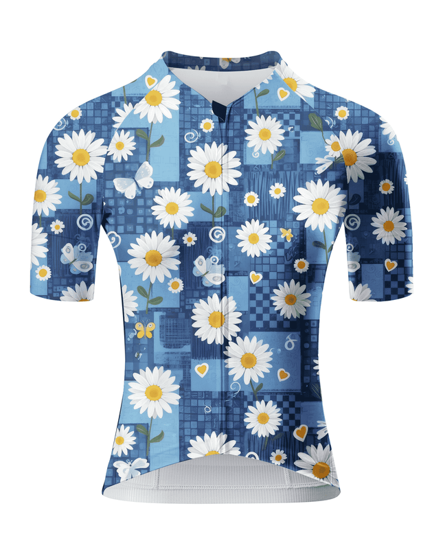 ROCKBROS Women's Blue Denim Daisy Butterfly Pro Aero Cycling Jersey