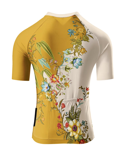 ROCKBROS Women's Split Cream Mustard Vintage Wildflower Vine Short Sleeve Cycling Jersey