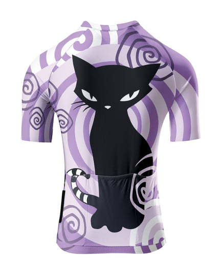 ROCKBROS Women's Purple Spiral Background Cartoon Black Cat Short Sleeve Cycling Jersey