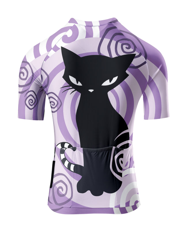 ROCKBROS Women's Purple Spiral Background Cartoon Black Cat Short Sleeve Cycling Jersey