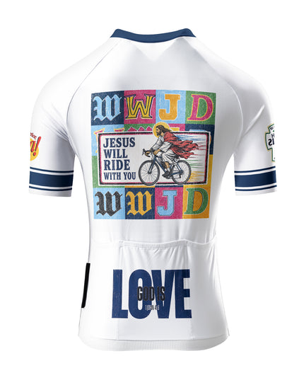 ROCKBROS Women's Vintage WWJD Jesus Ride Graphic Short Sleeve Cycling Jersey