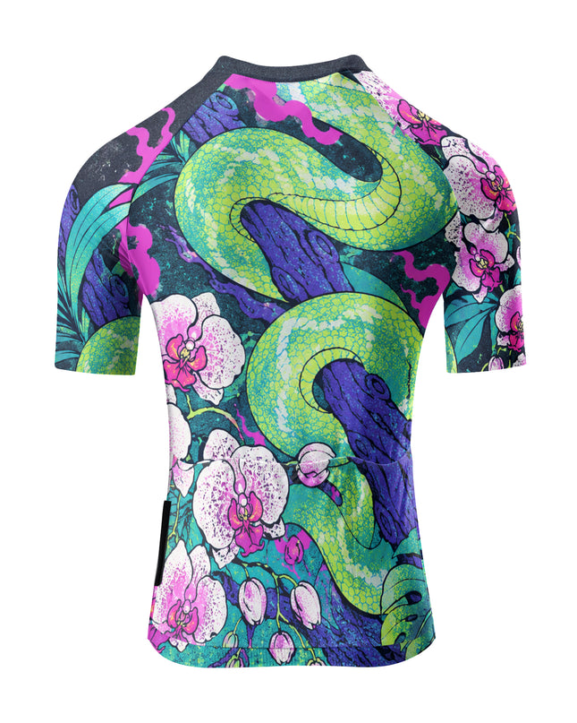 ROCKBROS Women's Neon Green Snake Orchid Tropical Tattoo Style Cycling Jersey