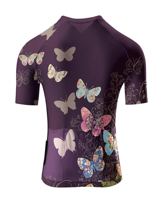 ROCKBROS Women's Dark Plum Vintage Patchwork Butterfly Floral Short Sleeve Cycling Jersey