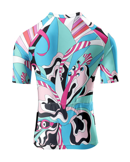 ROCKBROS Women's Cyan Pink Pop Art Abstract Tropical Floral Short Sleeve Cycling Jersey