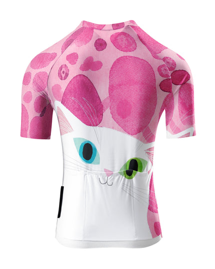 ROCKBROS Women's Watercolor Pink Spot Heterochromatic Cat Print Cycling Jersey