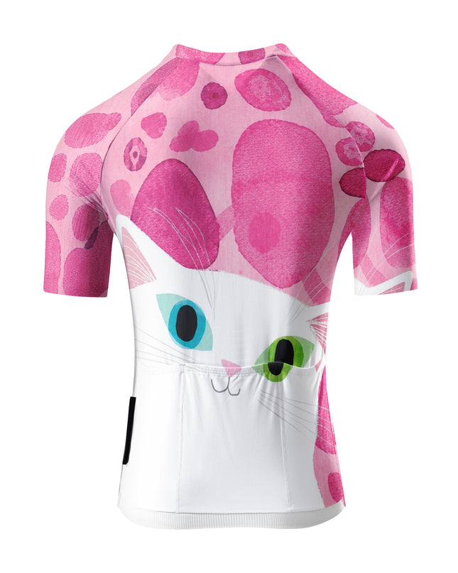 ROCKBROS Women's Watercolor Pink Spot Heterochromatic Cat Print Cycling Jersey