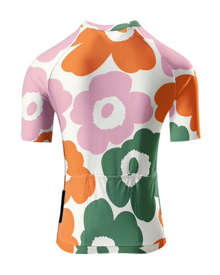 ROCKBROS Women's Cream Base Orange Pink Green Poppy Floral Cycling Jersey